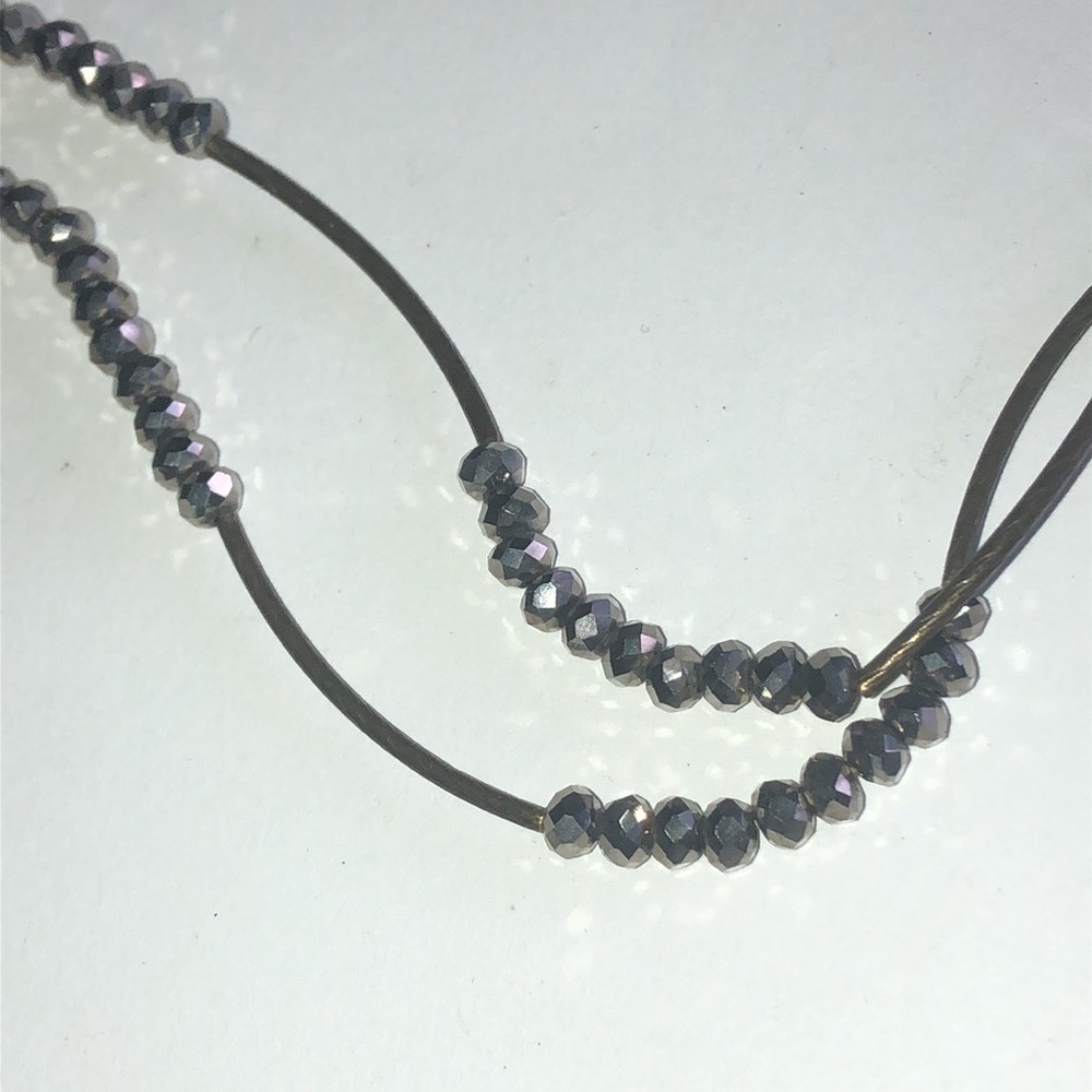 Gunmetal Gray Metallic Glass Beaded Boho Necklace - Picture 2 of 8